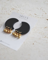 Black Moon Clay & Brass Earrings, Titanium Posts or Non-Pierced Clip On