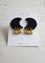 Black Moon Clay & Brass Earrings, Titanium Posts or Non-Pierced Clip On