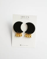 Black Moon Clay & Brass Earrings, Titanium Posts or Non-Pierced Clip On