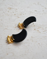 Black Moon Clay & Brass Earrings, Titanium Posts or Non-Pierced Clip On