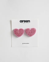 Glitter Heart Polymer Clay Earrings, in Pink