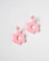 Frosted Flower Dangle Earrings - Pink