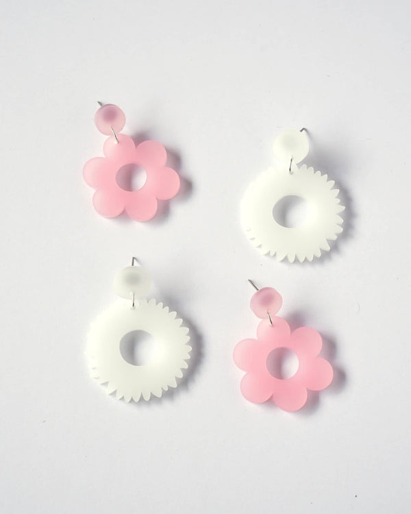 Frosted Flower Dangle Earrings - Pink