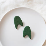 Green Abstract Arch Large Polymer Clay Stud Earrings, Pierced or Non-Pierced Clip On