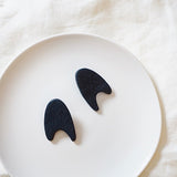 Dark Blue Abstract Arch Large Polymer Clay Stud Earrings, Pierced or Non-Pierced Clip On