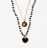 Gold Initial & Black Beaded Necklace Set
