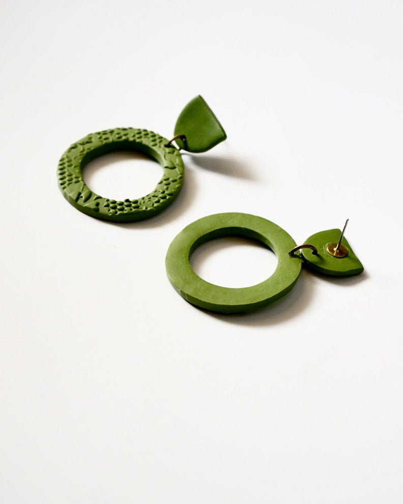 Green Polymer Clay Hoop Earrings