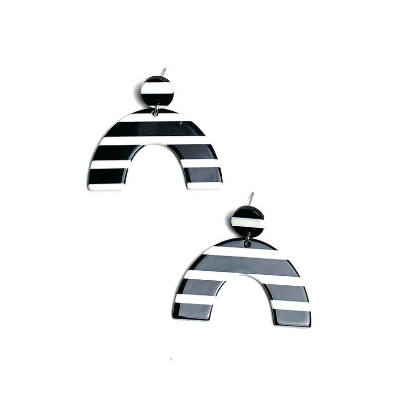 Acetate Arch Black & White Stripe Earrings