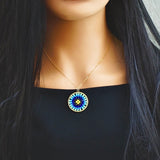 Blue Mix Beaded Crystal Woven Pendant Necklace