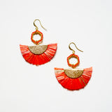 Red Raffia Straw Fan Earrings