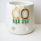 Beaded Brass Hoop Earrings, Turquoise & Bronze