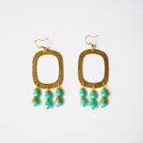 Beaded Brass Hoop Earrings, Turquoise & Bronze