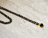 Gold Initial & Black Beaded Necklace Set
