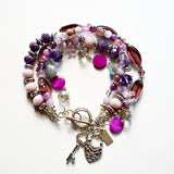 Multi Strand Glass & Amethyst Gemstone Bracelet