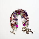 Multi Strand Glass & Amethyst Gemstone Bracelet