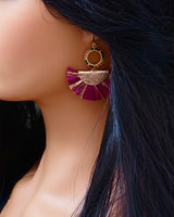 Plum Raffia Straw Fan Earrings