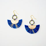 Blue Raffia Straw Fan Earrings