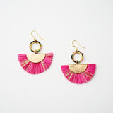 Pink Raffia Straw Fan Earrings