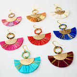 Pink Raffia Straw Fan Earrings