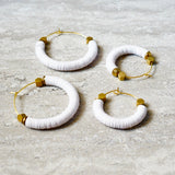 White Vinyl Beaded Hoop Earrings
