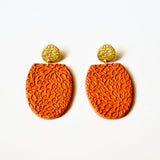Oval Polymer Clay Earrings Petal Print, Terracotta