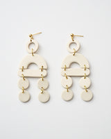 Handmade Ivory Polymer Clay Statement Earrings.  These modern and lightweight clay dangles bring movement and style to your day or evening.  Geometric. earrings with a touch of boho vibe. Hypoallergenic gold plated earring posts.