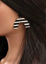 Acetate Arch Black & White Stripe Earrings