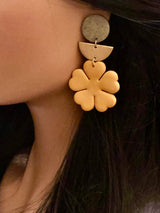 Polymer Clay Flower & Brass Half Moon Earrings