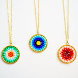 Rose Ombre Mix Beaded Crystal Woven Pendant Necklace