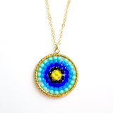 Blue Mix Beaded Crystal Woven Pendant Necklace