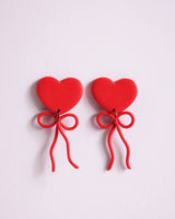 Red Heart & Bow Valentine Polymer Clay Earrings