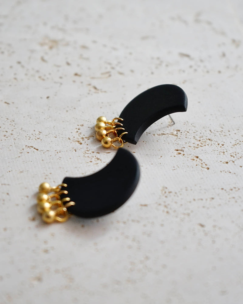 Black Moon Clay& Brass Earrings