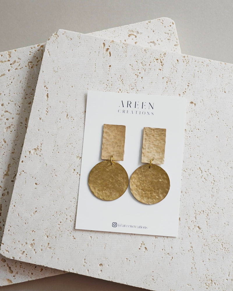 Hammered Geometric Brass Earrings