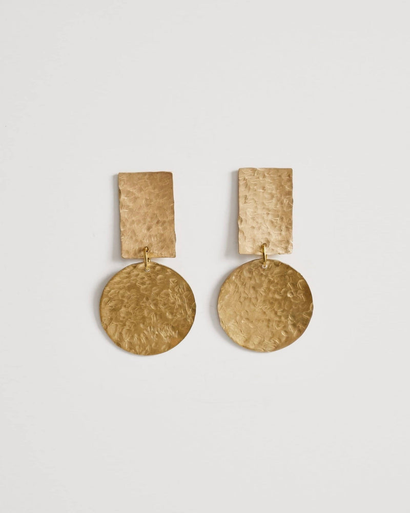 Hammered Geometric Brass Earrings