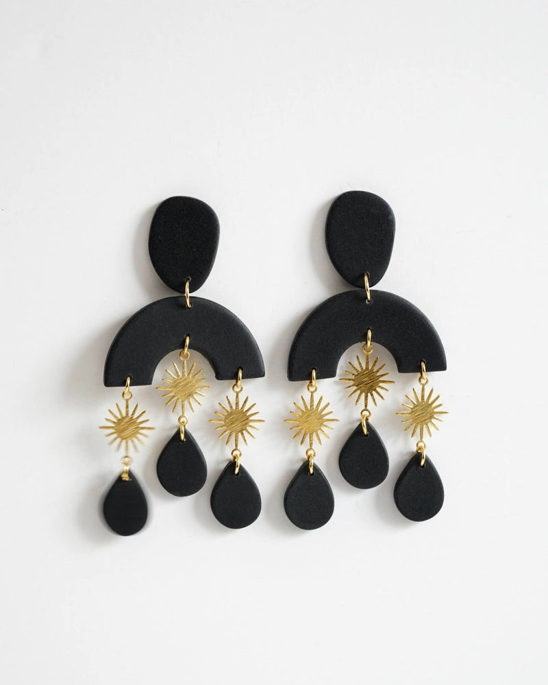 Polymer Clay Chandelier Earrings with Brass Sun Brass, Titanium Posts or Clip On