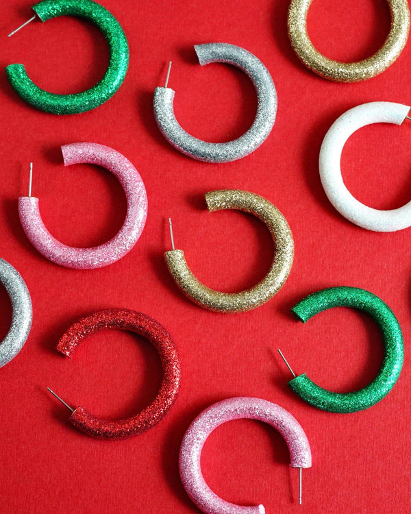 Holiday Clay Hoops in Glitter