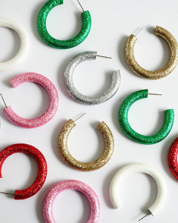 Holiday Clay Hoops in Glitter