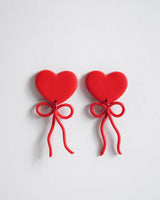 Red Heart & Bow Valentine Polymer Clay Earrings