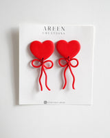 Red Heart & Bow Valentine Polymer Clay Earrings