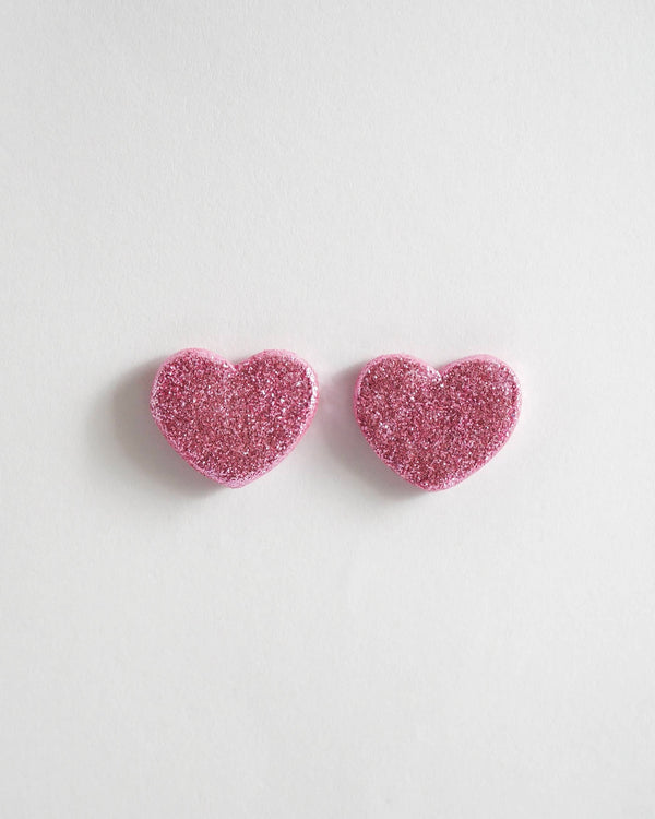 Glitter Heart Polymer Clay Earrings, in Pink