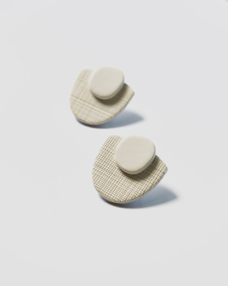 Big Textured Polymer Clay Studs in Beige. Available with Titanium Posts or Clip On