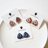 Floral Print Polymer Clay Studs, Deep Color