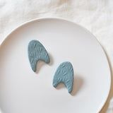 Light Blue Abstract Arch Large Polymer Clay Stud Earrings, Pierced or Non-Pierced Clip On
