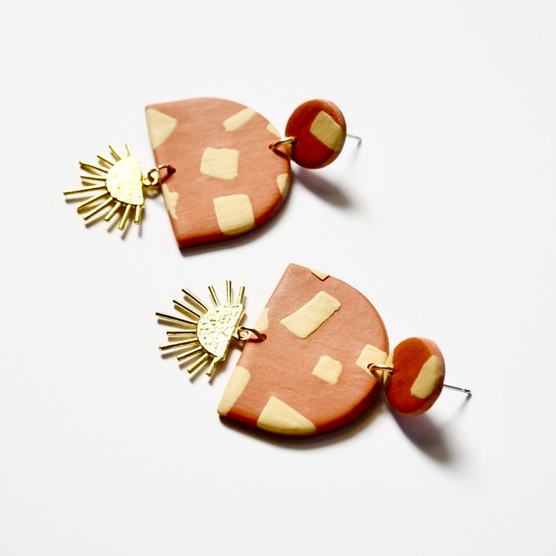 Polymer Clay & Brass Sunburst Earrings