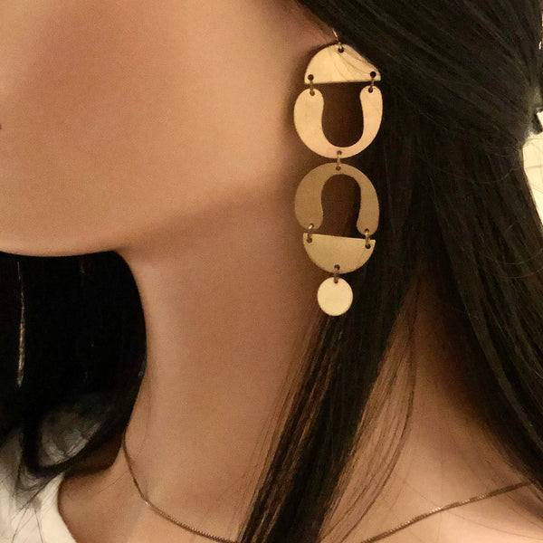 Geometric Brass Statement Earrings