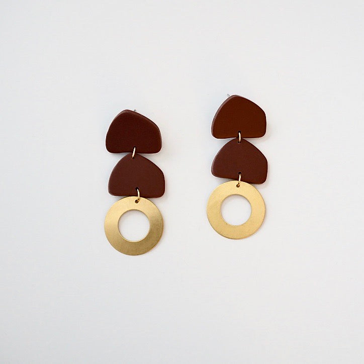 Polymer Clay & Brass Earrings, Titanium Posts  or Non-Pierced Clip-On Options