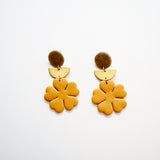 Polymer Clay Flower & Brass Half Moon Earrings