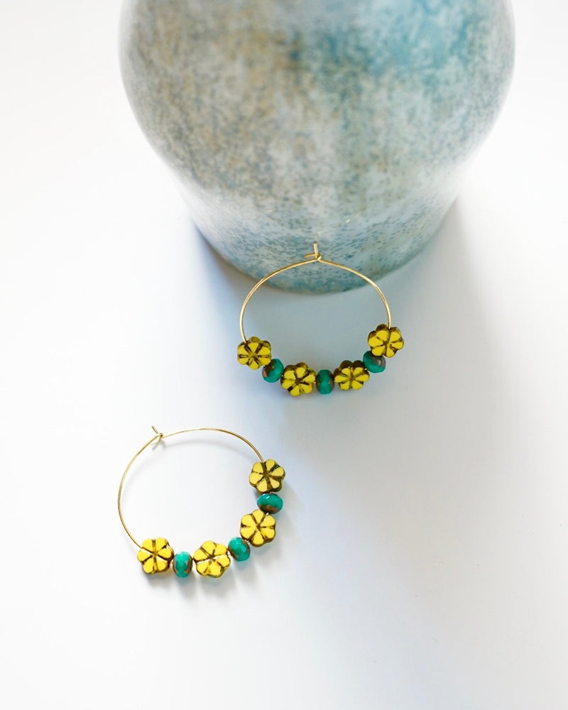 Daisy and Turquoise Hoops