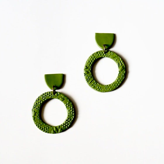 Green Polymer Clay Hoop Earrings with Clay Studs.