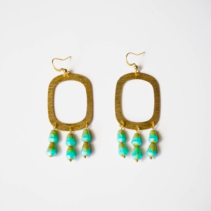Beaded Brass Hoop Earrings, Turquoise & Bronze – Areen Creations